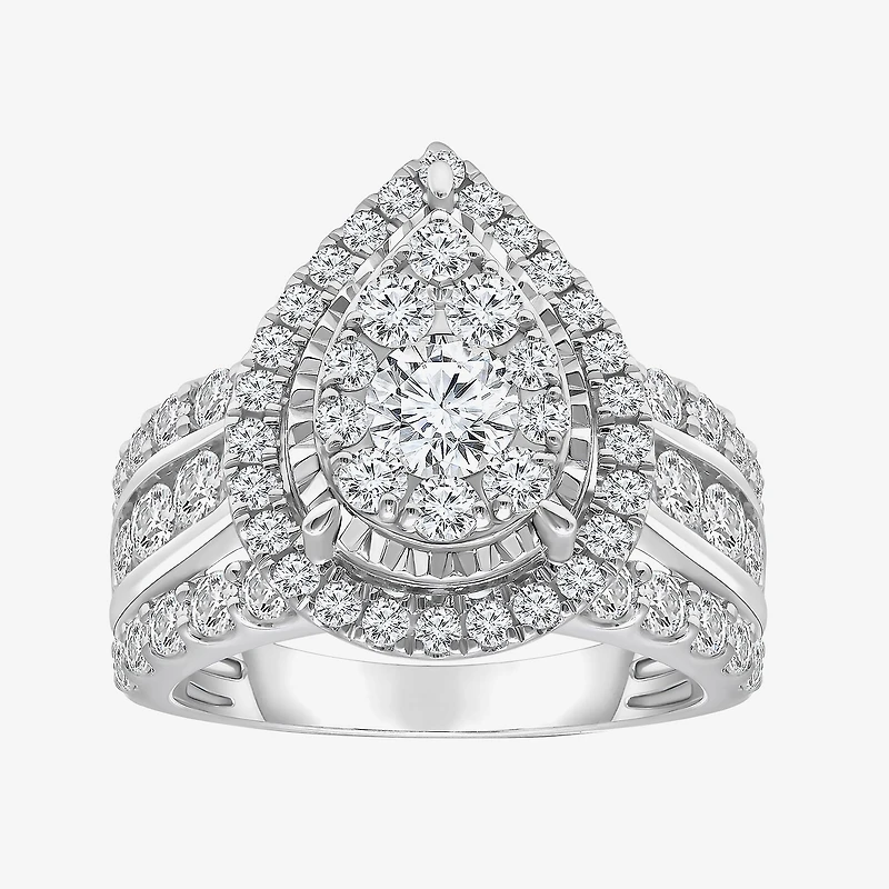 (I / I1) Womens 3 CT. T.W. Lab Grown White Diamond 10K or 14K Gold Pear Halo Engagement Ring