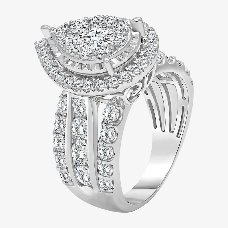 (I / I1) Womens 3 CT. T.W. Lab Grown White Diamond 10K or 14K Gold Pear Halo Engagement Ring