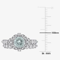 Womens Diamond Accent Genuine Blue Aquamarine 10K Gold Round Side Stone Bridal Set