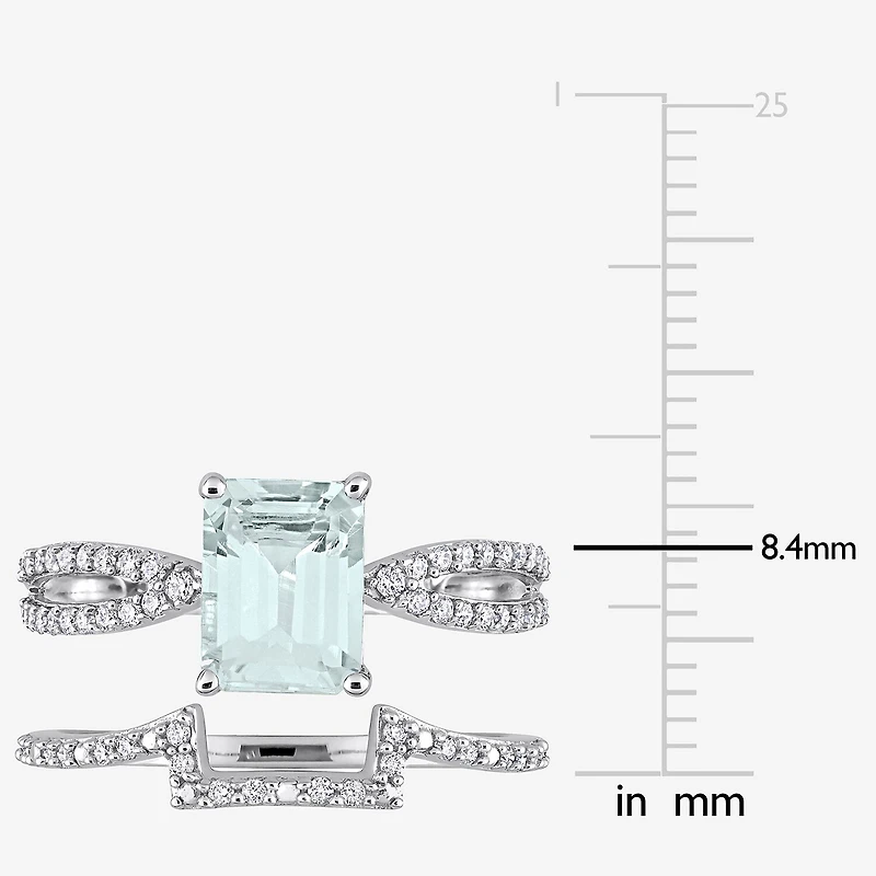 Womens 1/3 CT. T.W. Genuine Blue Aquamarine 14K Gold Side Stone Bridal Set