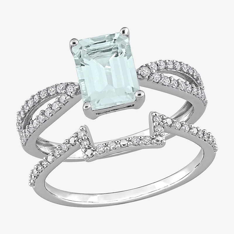Womens 1/3 CT. T.W. Genuine Blue Aquamarine 14K Gold Side Stone Bridal Set