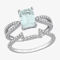 Womens 1/3 CT. T.W. Genuine Blue Aquamarine 14K Gold Side Stone Bridal Set