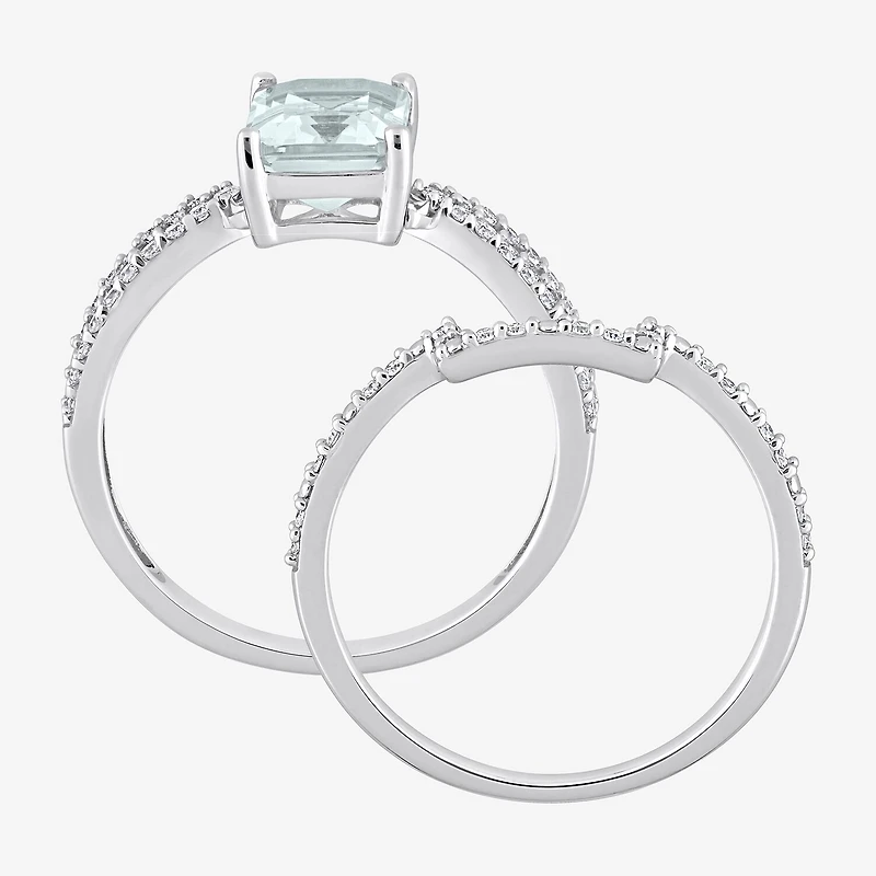 Womens 1/3 CT. T.W. Genuine Blue Aquamarine 14K Gold Side Stone Bridal Set