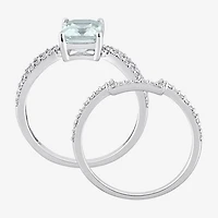 Womens 1/3 CT. T.W. Genuine Blue Aquamarine 14K Gold Side Stone Bridal Set