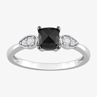 Womens 1 CT. T.W. Natural Black Diamond 14K Gold Cushion Engagement Ring