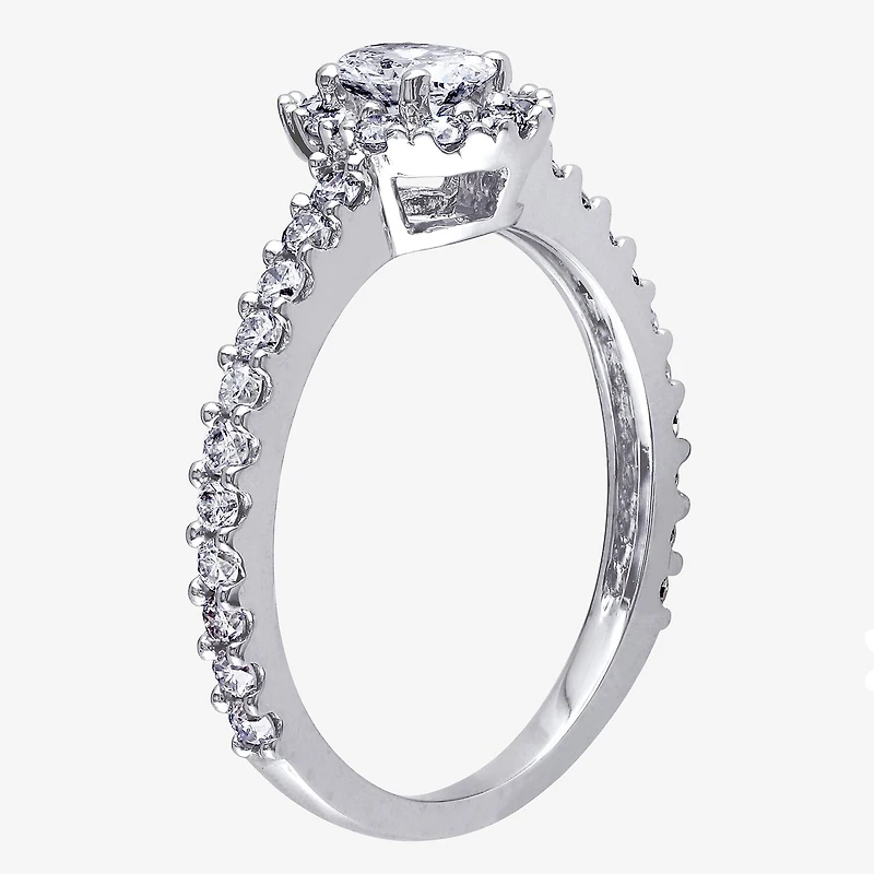 Womens 1 CT. T.W. Natural White Diamond 14K Gold Oval Side Stone Halo Engagement Ring
