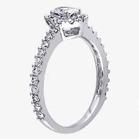 Womens 1 CT. T.W. Natural White Diamond 14K Gold Oval Side Stone Halo Engagement Ring