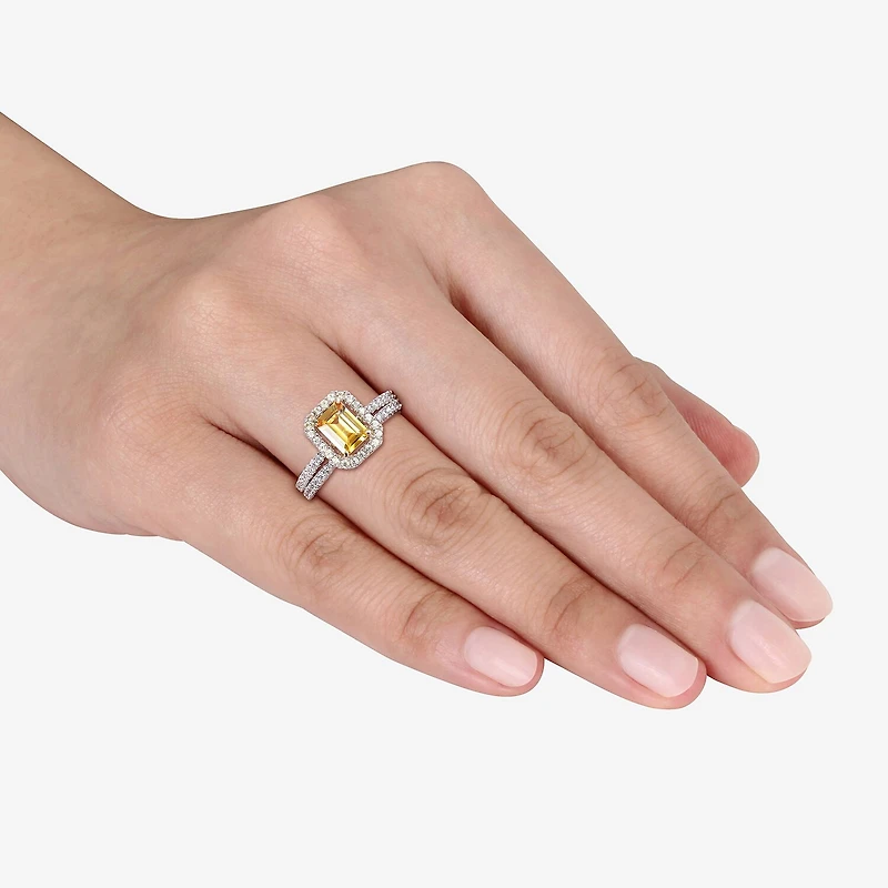 Womens 1/4 CT. T.W. Genuine Yellow Sapphire 14K Gold Side Stone Halo Bridal Set