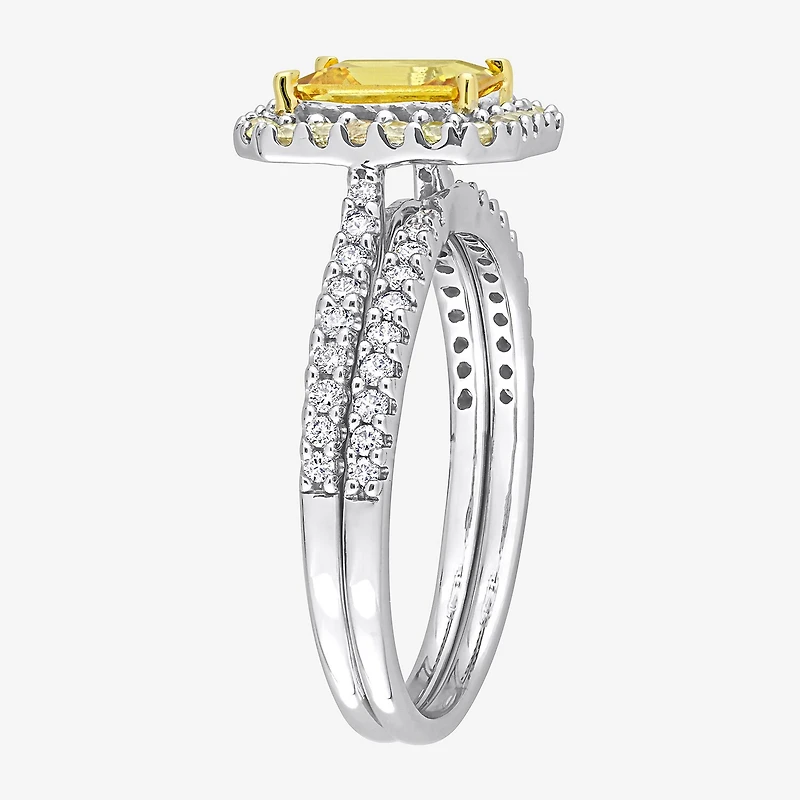 Womens 1/4 CT. T.W. Genuine Yellow Sapphire 14K Gold Side Stone Halo Bridal Set