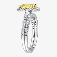 Womens 1/4 CT. T.W. Genuine Yellow Sapphire 14K Gold Side Stone Halo Bridal Set