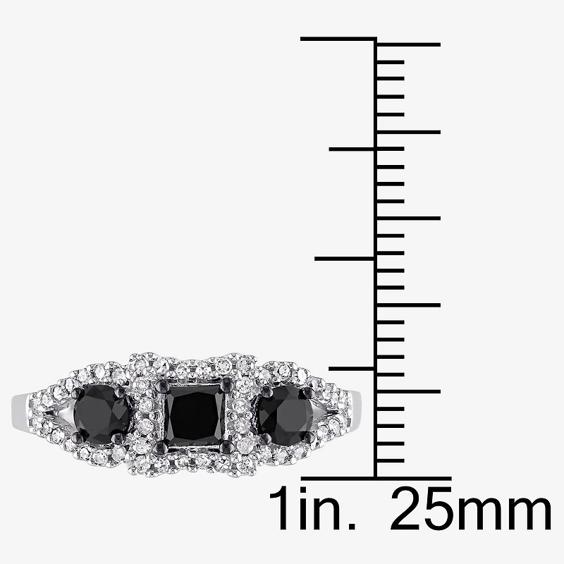 Midnight Black Womens 1 CT. T.W. Natural Diamond 10K Gold 3-Stone Halo Engagement Ring
