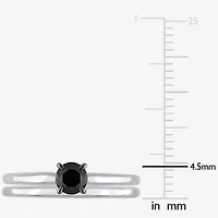 Womens 1/2 CT. Natural Black Diamond 10K Gold Round Solitaire Bridal Set