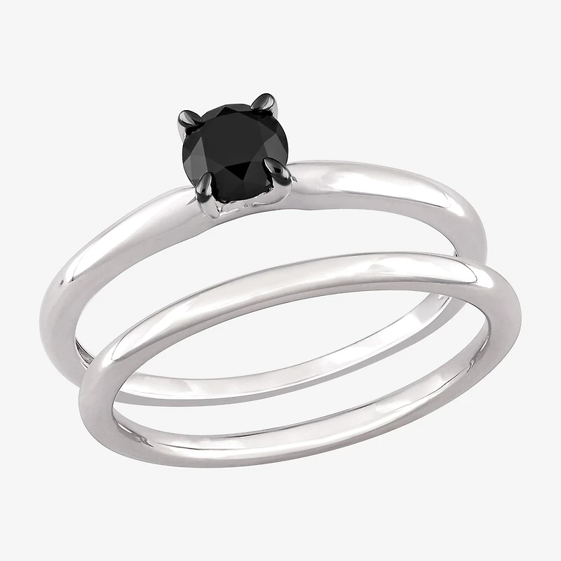Womens 1/2 CT. Natural Black Diamond 10K Gold Round Solitaire Bridal Set