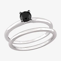 Womens 1/2 CT. Natural Black Diamond 10K Gold Round Solitaire Bridal Set