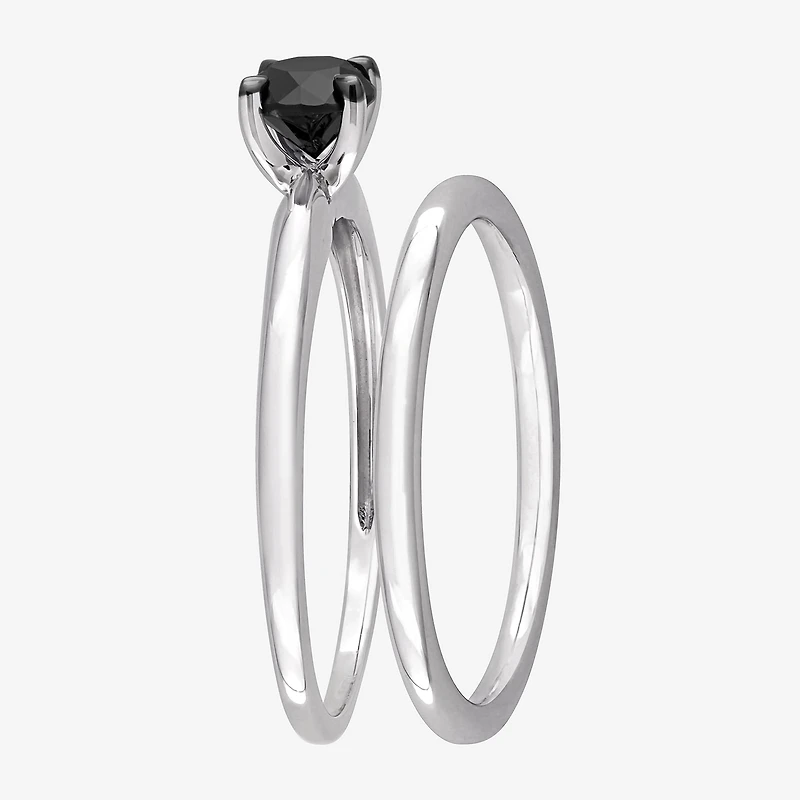 Womens 1/2 CT. Natural Black Diamond 10K Gold Round Solitaire Bridal Set