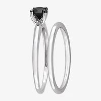 Womens 1/2 CT. Natural Black Diamond 10K Gold Round Solitaire Bridal Set