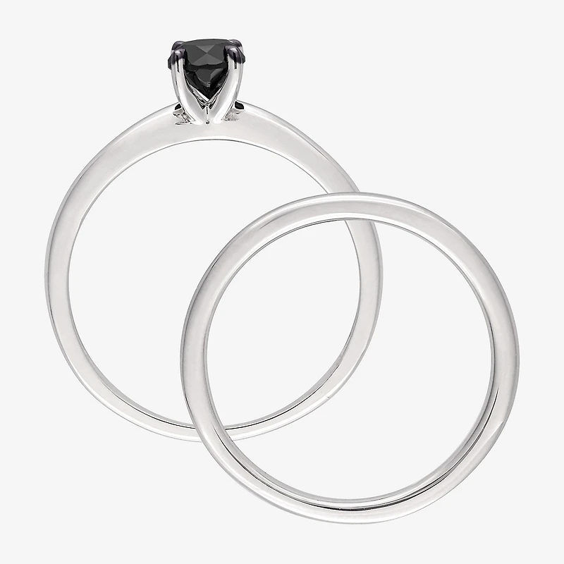 Womens 1/2 CT. Natural Black Diamond 10K Gold Round Solitaire Bridal Set