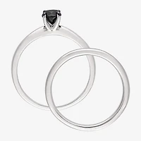 Womens 1/2 CT. Natural Black Diamond 10K Gold Round Solitaire Bridal Set