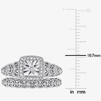 Womens 1/3 CT. T.W. Natural White Diamond Sterling Silver Cushion Halo Bridal Set