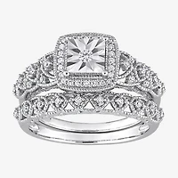 Womens 1/3 CT. T.W. Natural White Diamond Sterling Silver Cushion Halo Bridal Set