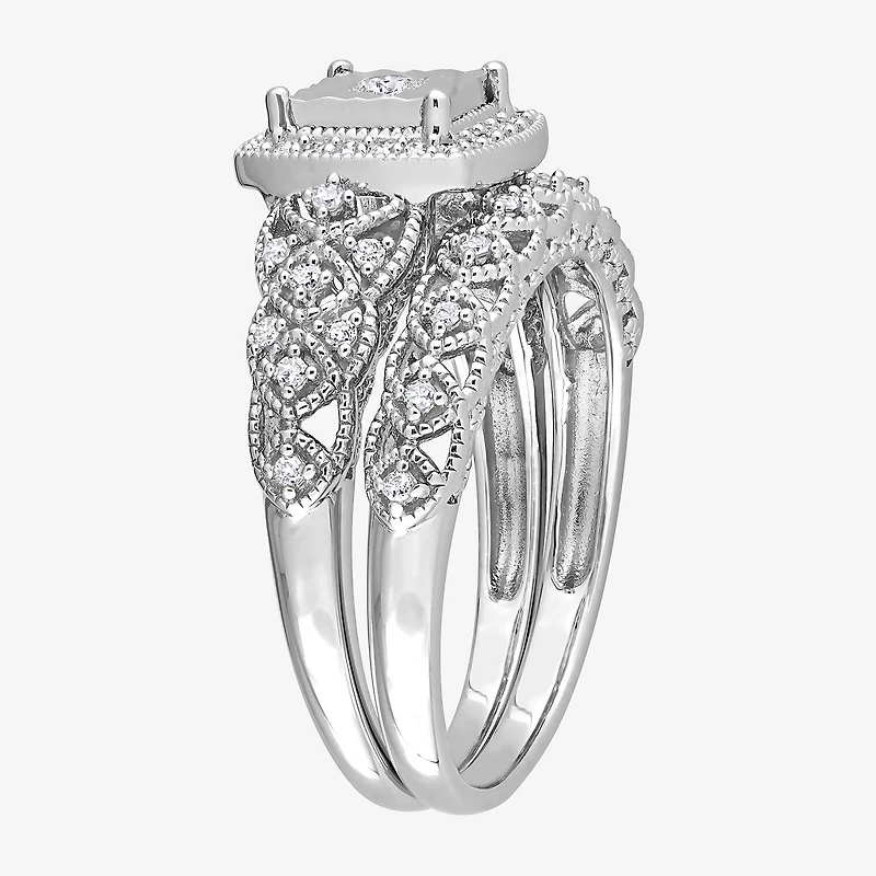 Womens 1/3 CT. T.W. Natural White Diamond Sterling Silver Cushion Halo Bridal Set