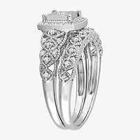 Womens 1/3 CT. T.W. Natural White Diamond Sterling Silver Cushion Halo Bridal Set