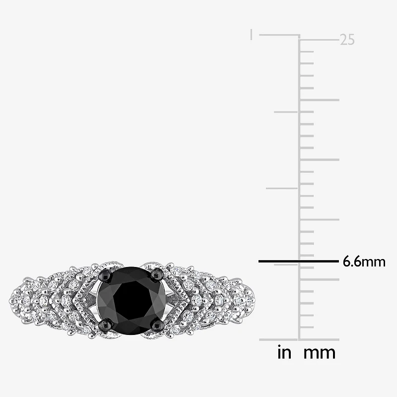 Womens 7/8 CT. T.W. Natural Black Diamond 14K Gold Round Side Stone Engagement Ring