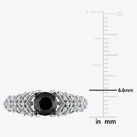 Womens 7/8 CT. T.W. Natural Black Diamond 14K Gold Round Side Stone Engagement Ring
