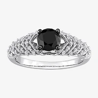 Womens 7/8 CT. T.W. Natural Black Diamond 14K Gold Round Side Stone Engagement Ring