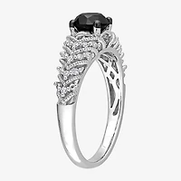 Womens 7/8 CT. T.W. Natural Black Diamond 14K Gold Round Side Stone Engagement Ring