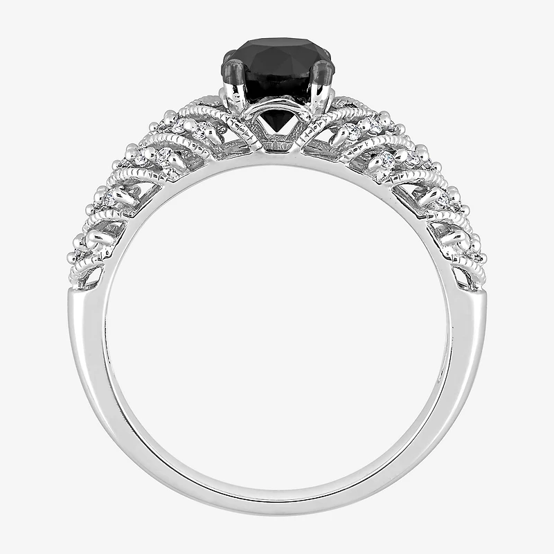Womens 7/8 CT. T.W. Natural Black Diamond 14K Gold Round Side Stone Engagement Ring