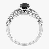 Womens 7/8 CT. T.W. Natural Black Diamond 14K Gold Round Side Stone Engagement Ring