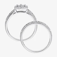 Womens 1/ CT. T.W. Natural White Diamond Sterling Silver Halo Bridal Set