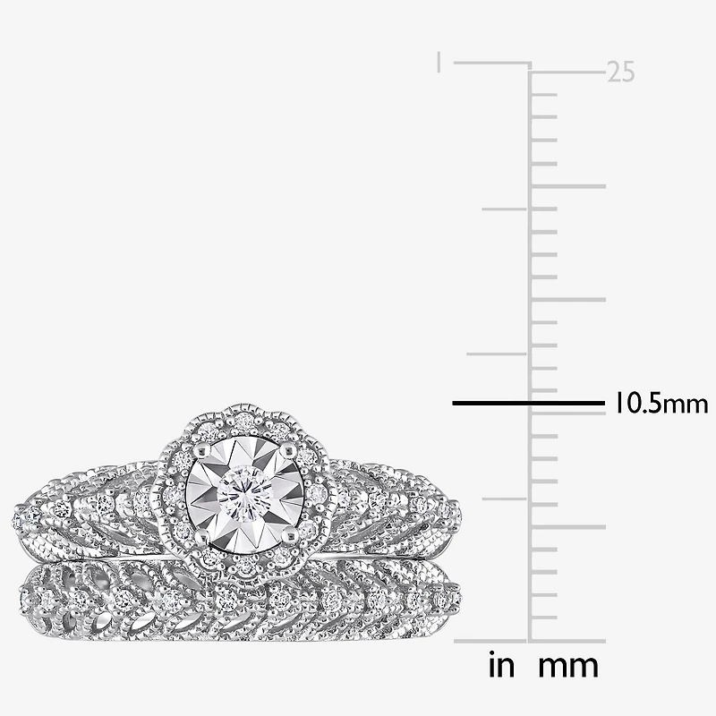 Womens 1/4 CT. T.W. Natural White Diamond Sterling Silver Round Halo Bridal Set