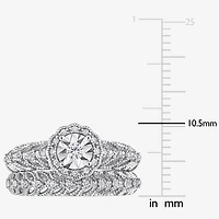 Womens 1/4 CT. T.W. Natural White Diamond Sterling Silver Round Halo Bridal Set