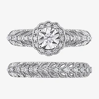 Womens 1/4 CT. T.W. Natural White Diamond Sterling Silver Round Halo Bridal Set