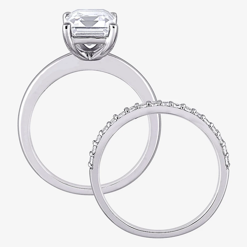 Womens Lab Created White Sapphire 10K Gold Solitaire Bridal Set
