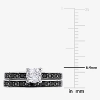 Womens 1/5 CT. Natural Black Diamond Sterling Silver Round Side Stone Bridal Set