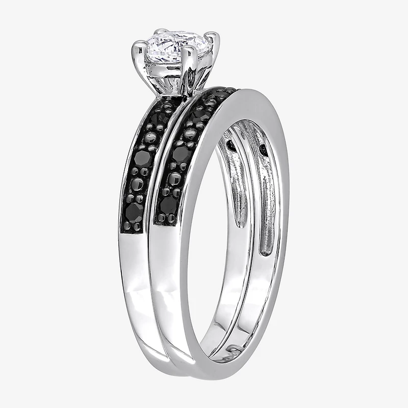 Womens 1/5 CT. Natural Black Diamond Sterling Silver Round Side Stone Bridal Set