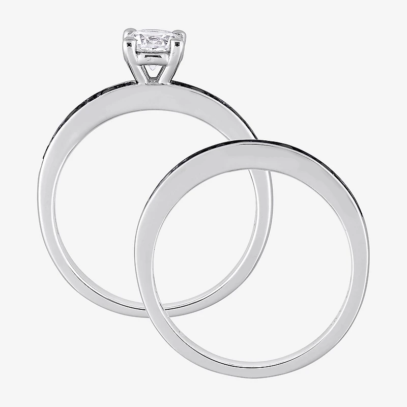 Womens 1/5 CT. Natural Black Diamond Sterling Silver Round Side Stone Bridal Set