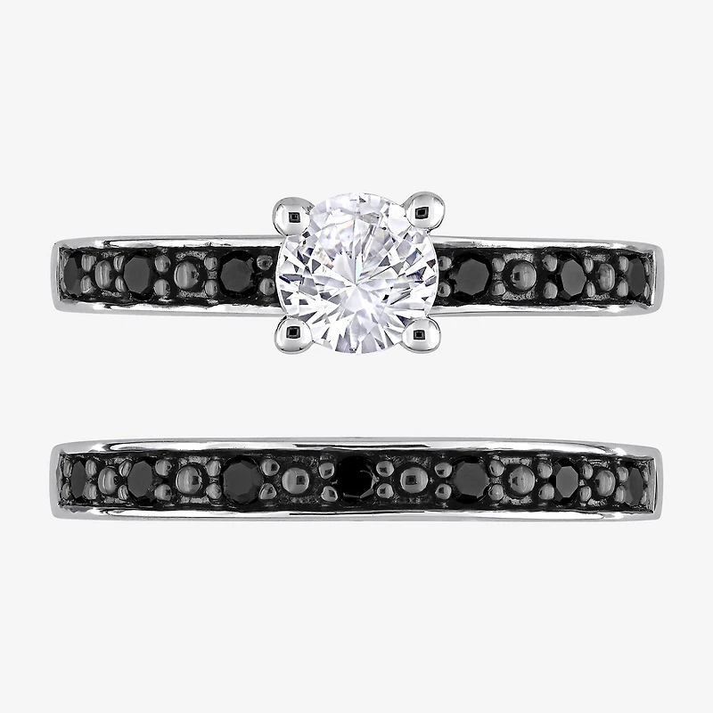 Womens 1/5 CT. Natural Black Diamond Sterling Silver Round Side Stone Bridal Set