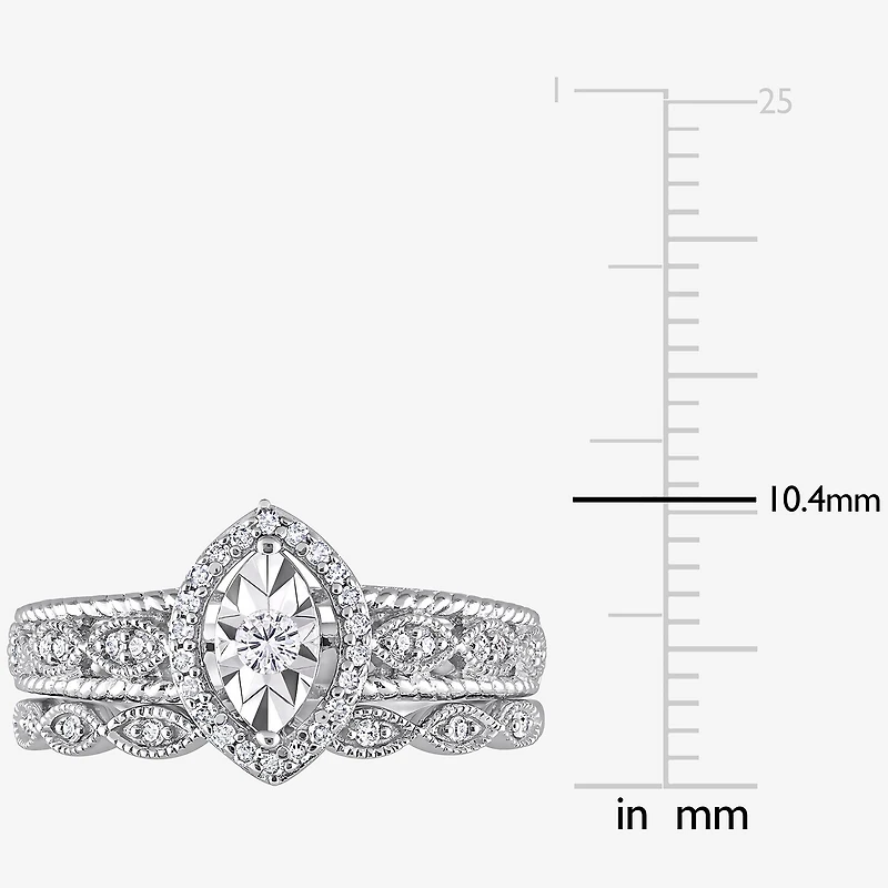 Womens 1/5 CT. Natural White Diamond Sterling Silver Marquise Bridal Set
