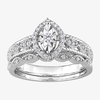 Womens 1/5 CT. Natural White Diamond Sterling Silver Marquise Bridal Set