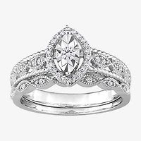 Womens 1/5 CT. Natural White Diamond Sterling Silver Marquise Bridal Set