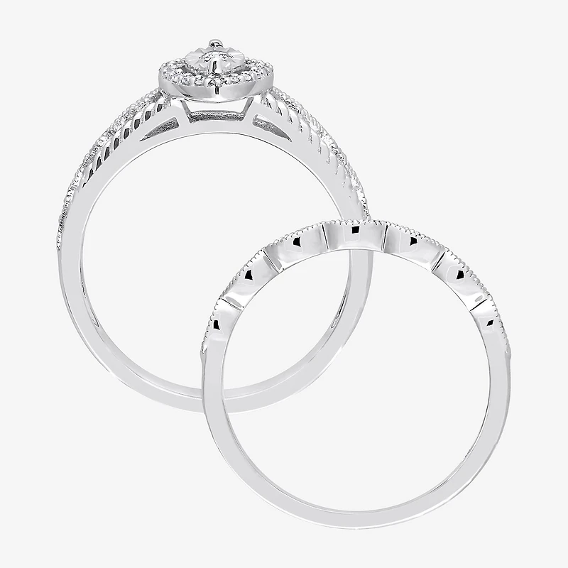 Womens 1/5 CT. Natural White Diamond Sterling Silver Marquise Bridal Set