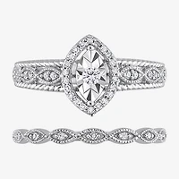 Womens 1/5 CT. Natural White Diamond Sterling Silver Marquise Bridal Set
