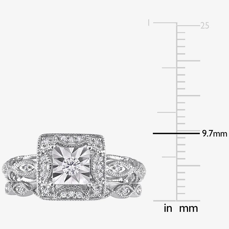 Womens 1/5 CT. Natural White Diamond Sterling Silver Bridal Set