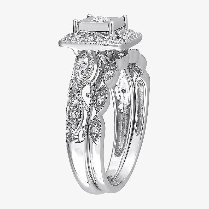 Womens 1/5 CT. Natural White Diamond Sterling Silver Bridal Set