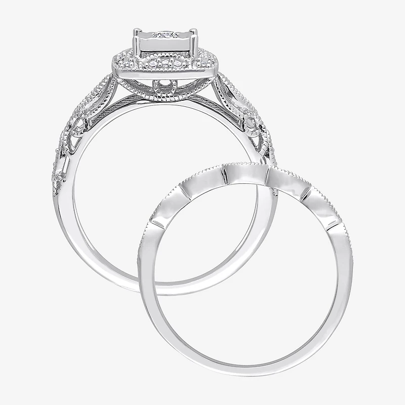 Womens 1/5 CT. Natural White Diamond Sterling Silver Bridal Set