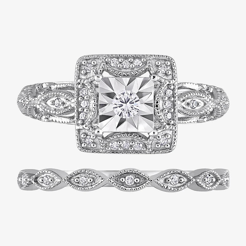 Womens 1/5 CT. Natural White Diamond Sterling Silver Bridal Set
